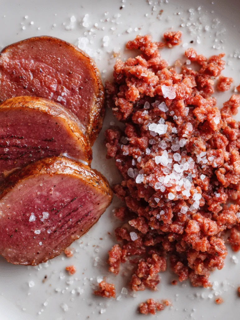 Carnivore Diet 7‑Day Meal Plan: Your Complete Guide for 4–6 Servings Carnivore Meal Prep Ideas Close-up of sliced beef liver and seasoned ground beef with sea salt