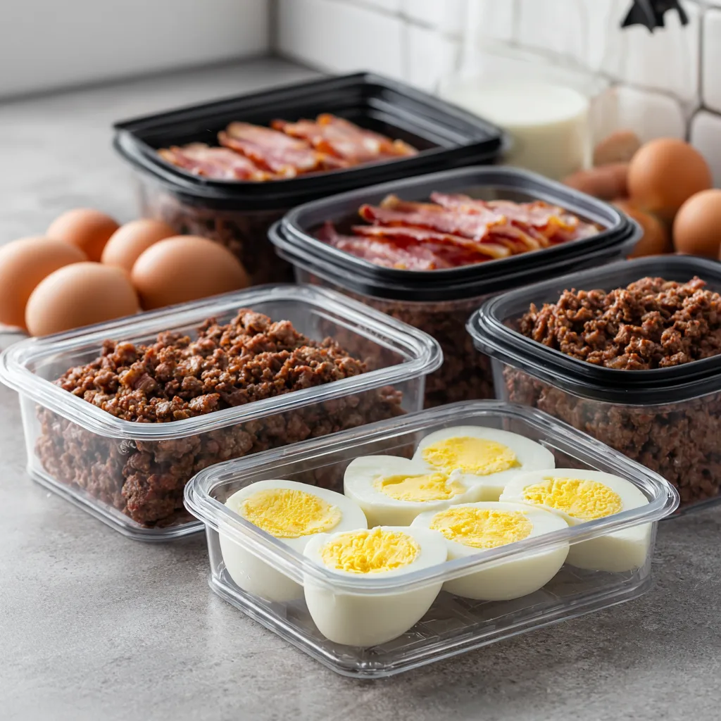 Carnivore Breakfast Ideas: High‑Protein, Meat‑Only Morning Meals for the Carnivore Diet carnivore breakfast ideas Meal prep containers with carnivore breakfast foods for carnivore breakfast ideas