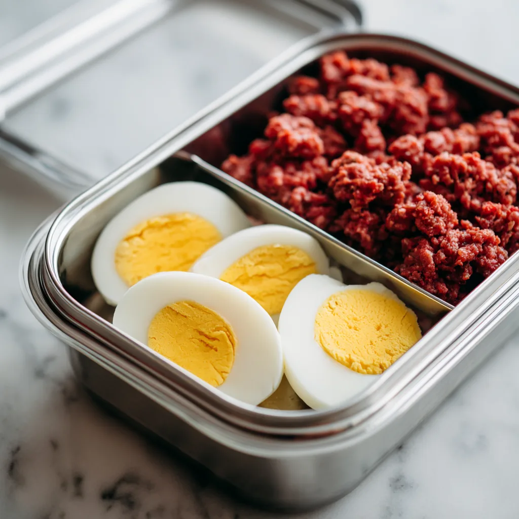 Powerful Carnivore Diet for Weight Loss: Your Complete Guide to Body Fat Reduction carnivore diet for weight loss Meal prep with ground beef and eggs for belly fat reduction