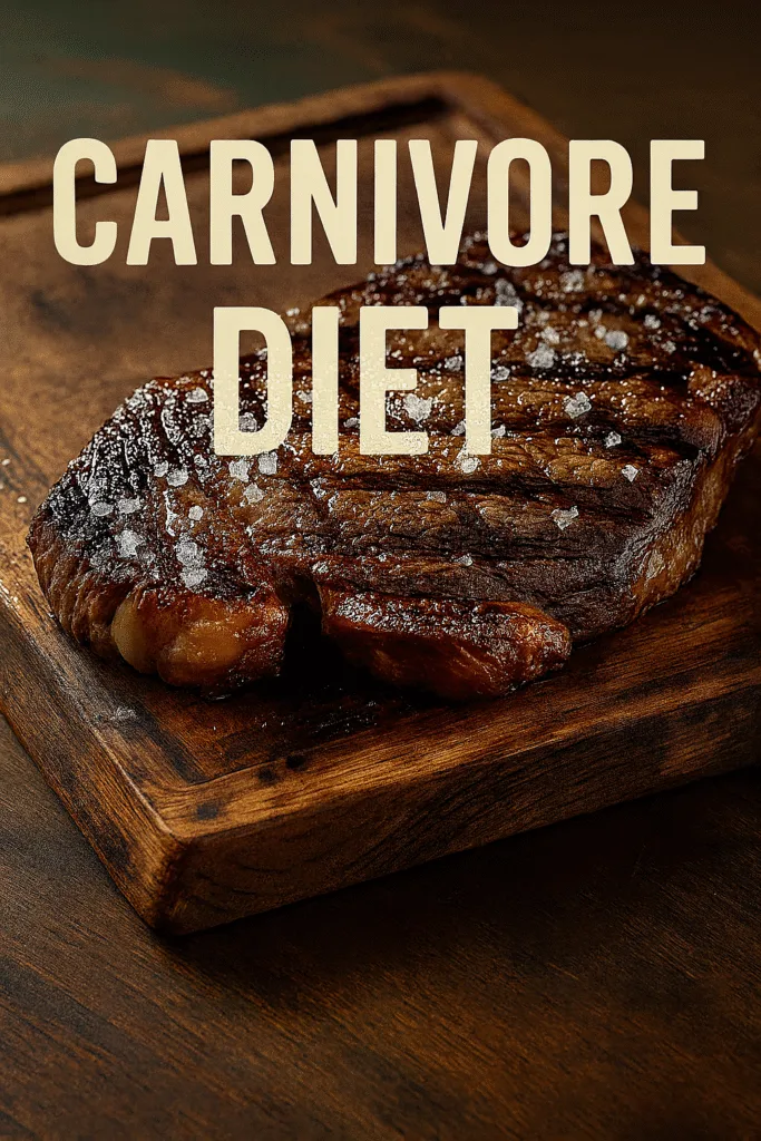 Carnivore Diet : The Ultimate Guide for Beginners Carnivore Diet Meal Plan Cooked ribeye steak with salt flakes on a wooden board, with "Carnivore Diet" text overlay Carnivore Diet Meal Plan