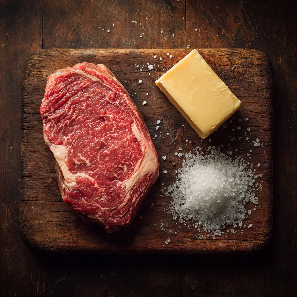 Carnivore Diet : The Ultimate Guide for Beginners Carnivore Diet Meal Plan Raw ribeye steak, butter, and coarse sea salt on a rustic wooden board Carnivore Diet Meal Plan