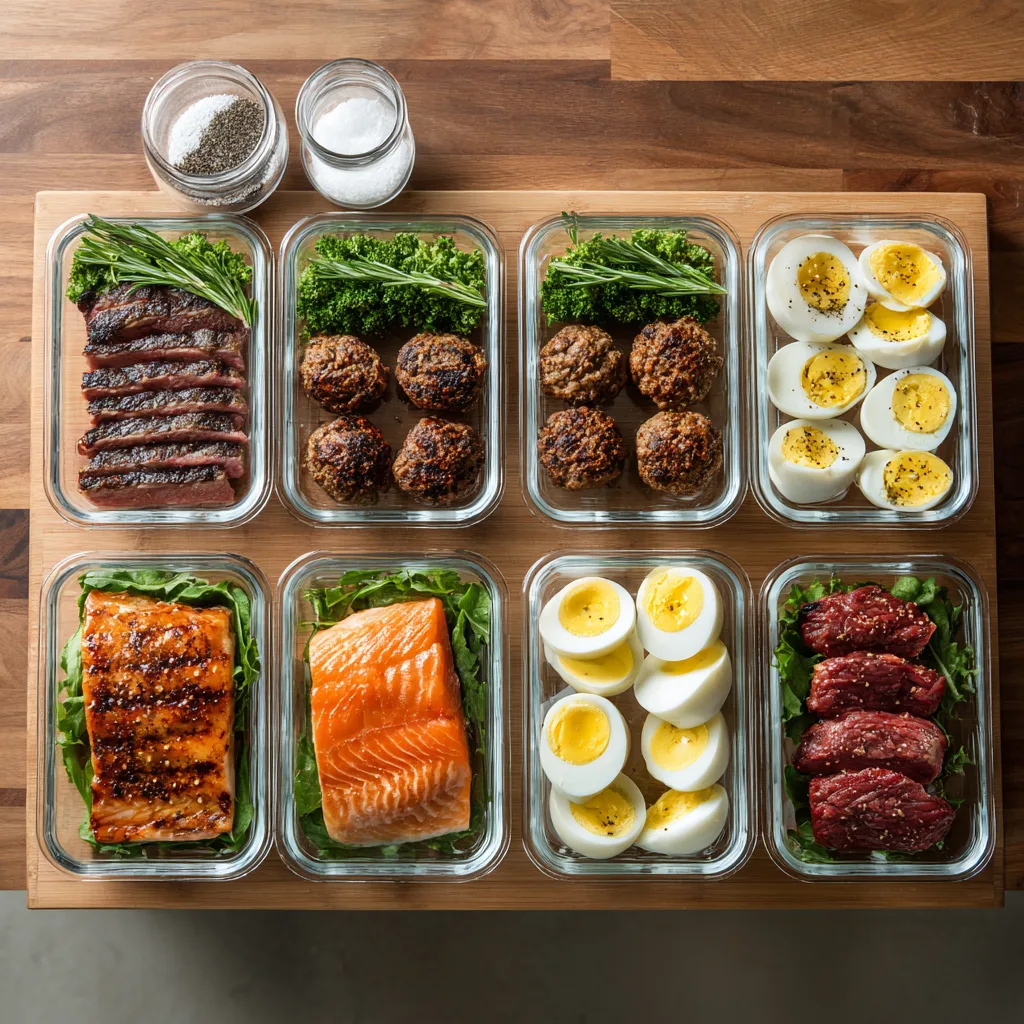 Carnivore Meal Prep Ideas – Your Complete Guide to Batch‑Cooking Meat‑Based Meals Carnivore Meal Prep Ideas Meal prep containers with ribeye, salmon, meatballs, eggs for a carnivore diet for carnivore meal prep ideas