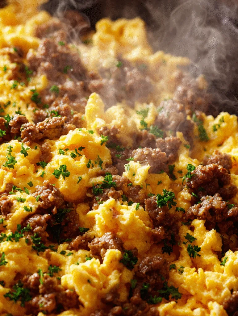 Ground Beef and Egg Scramble: A Protein‑Packed, Flavorful Morning Meal Fried Egg Burger Close-up of Ground Beef and Egg Scramble with fluffy scrambled eggs and seasoned beef garnished with fresh herbs