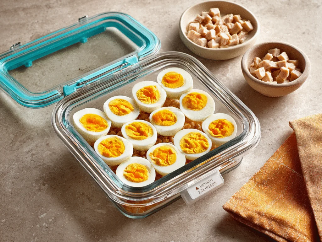 Hard‑Boiled Egg Bites: A Protein‑Packed, Easy Breakfast or Snack Hard-boiled egg bites Hard-Boiled Egg Bites stored in a glass airtight container with diced chicken on the side