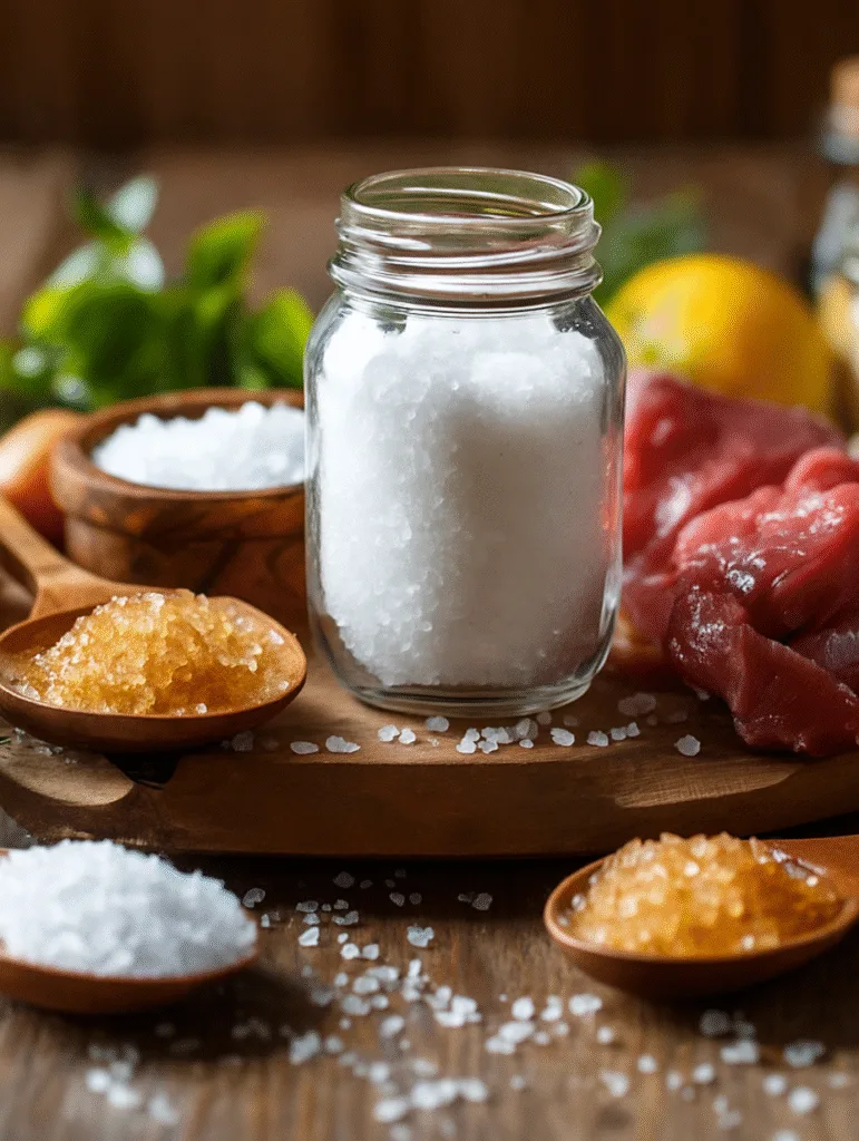 Electrolytes on Carnivore Diet: What You Need to Know for Optimal Health Carnivore Meal Prep Ideas Jar of salt with raw meat, citrus, and wooden spoons of mineral salts on a rustic table
