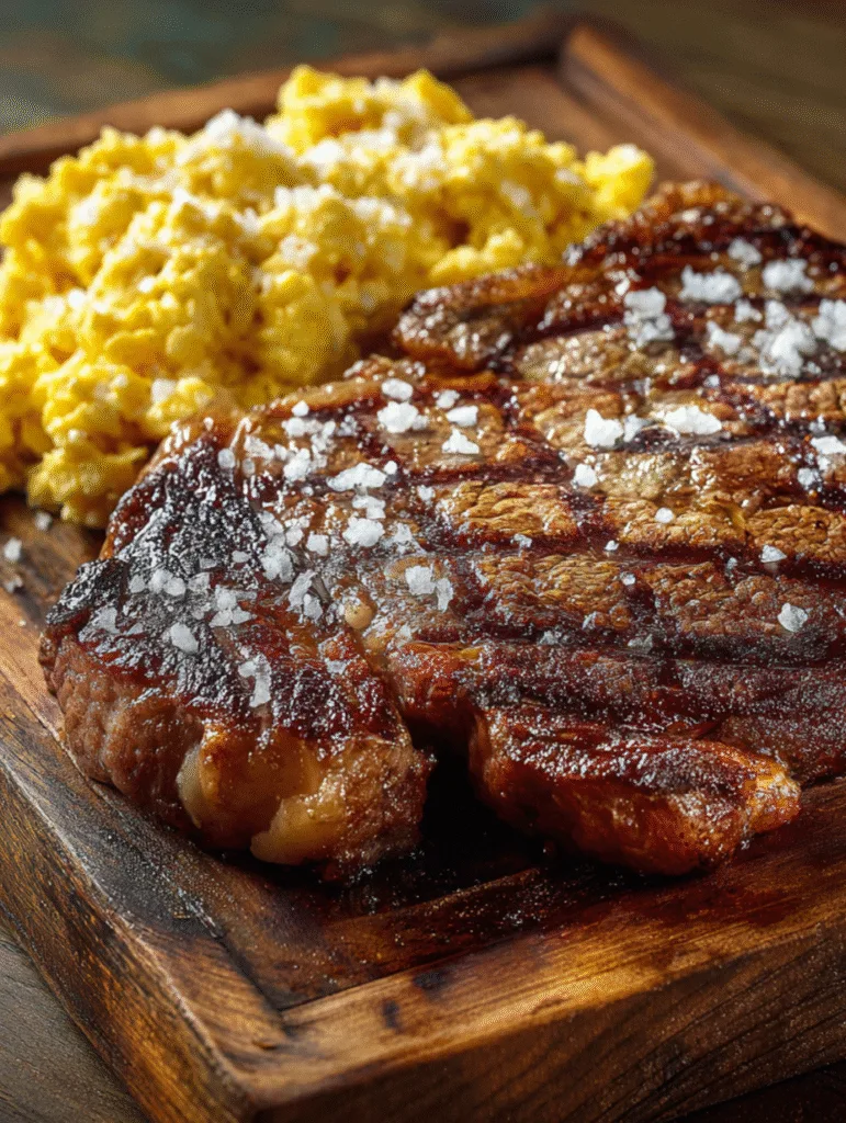 Powerful Carnivore Diet for Weight Loss: Your Complete Guide to Body Fat Reduction Carnivore Meal Prep Ideas Grilled ribeye steak topped with sea salt flakes served alongside scrambled eggs on a rustic wooden board