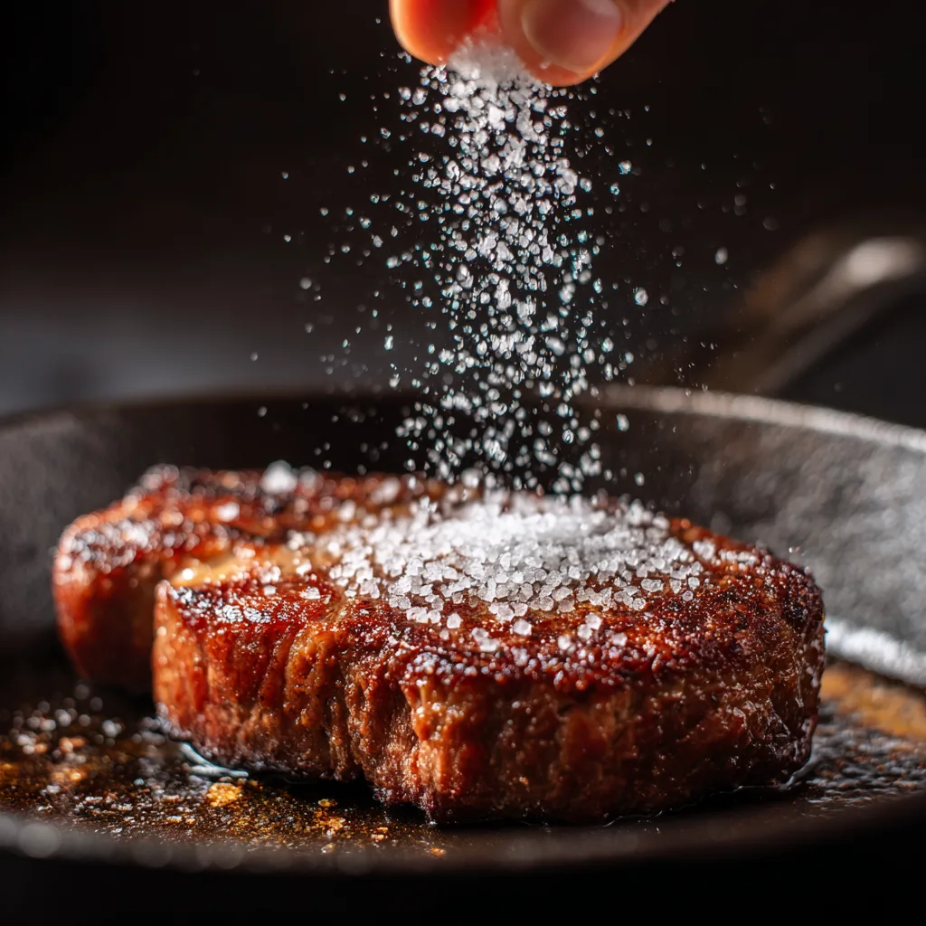 Carnivore Meal Prep Ideas – Your Complete Guide to Batch‑Cooking Meat‑Based Meals Carnivore Meal Prep Ideas Hand sprinkling coarse salt on a sizzling ribeye steak in a cast iron pan for carnivore meal prep ideas