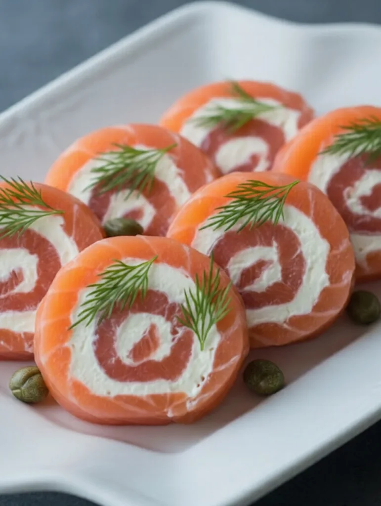 Smoked Salmon Cream Cheese: Delightful, Easy & Versatile Fried Egg Burger Smoked salmon and cream cheese pinwheels garnished with fresh dill on a white serving plate.